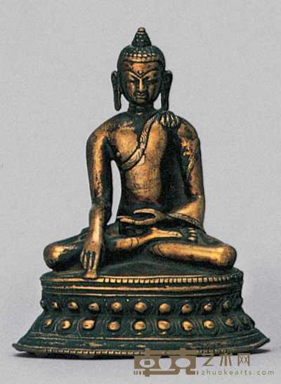 15世纪早期 西藏释迦牟尼佛铜像 高14cm